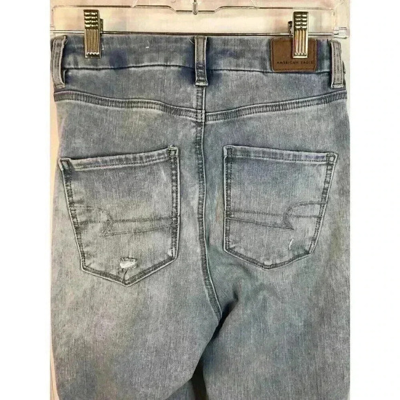 American Eagle Next Level Stretch 360 High Rise Blue Jegging Destroyed 4 Short - Picture 7 of 10